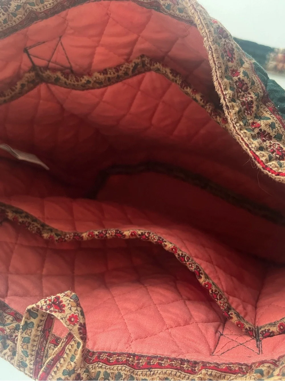 Vera Bradley Vintage 1987 Greenbriar Floral Quilted Tote Green Pink